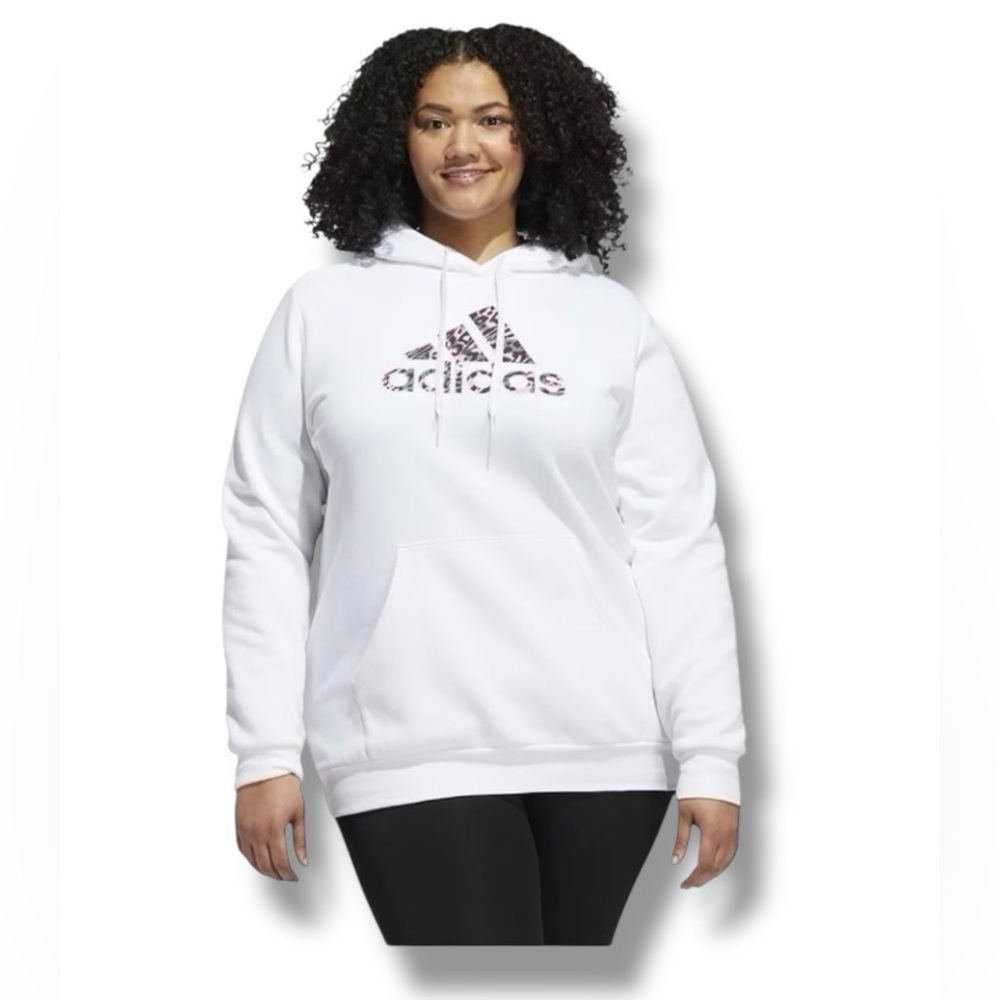 Adidas Women’s Badge of Sport Fleece Lined Hoodie , White, size 1X